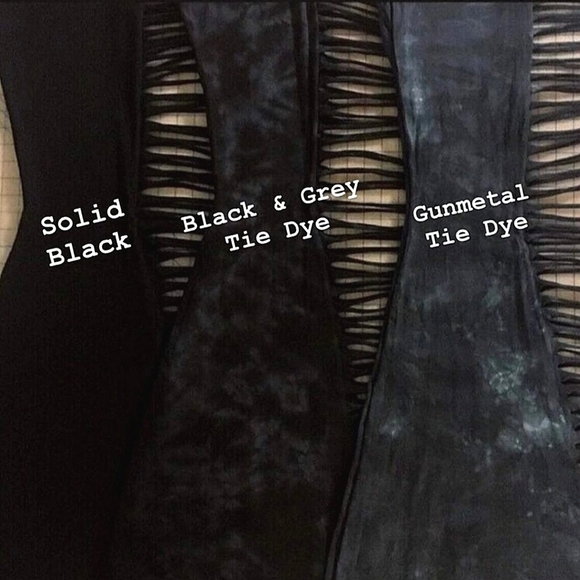 High Waisted Fringe Bell Bottoms in Black & Grey TIE DYE Rocker Festival Metal - Picture 8 of 8